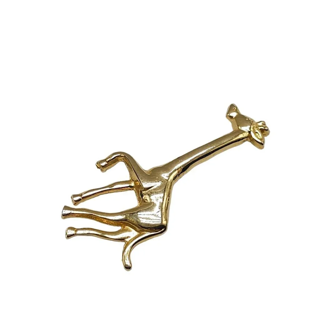 Gold Tone Running Large Giraffe Brooch Pin Vintage 2.5 inches
